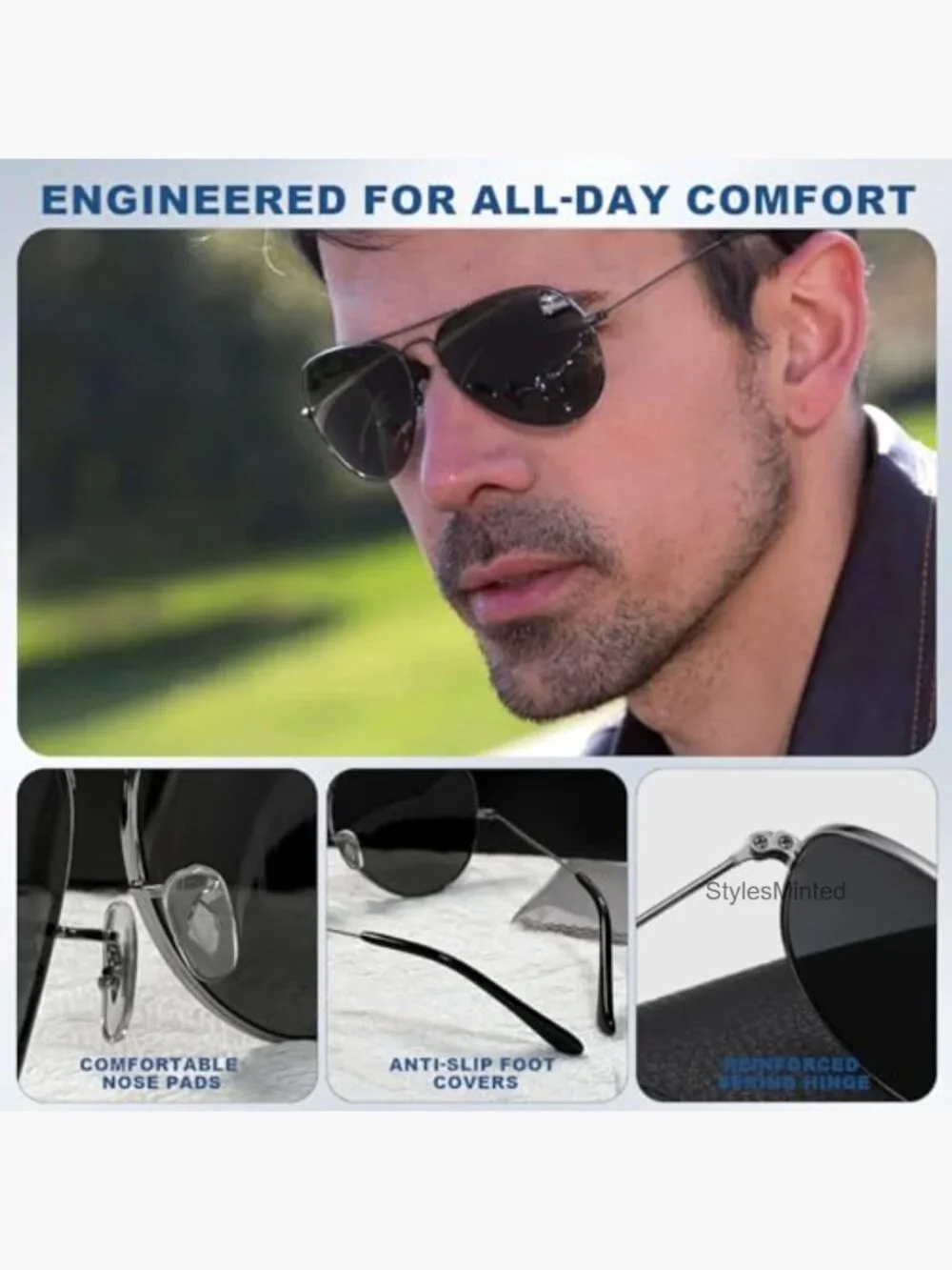 Aviator Sunglasses Polarized Tempered Glass UV400 Protection Men Women